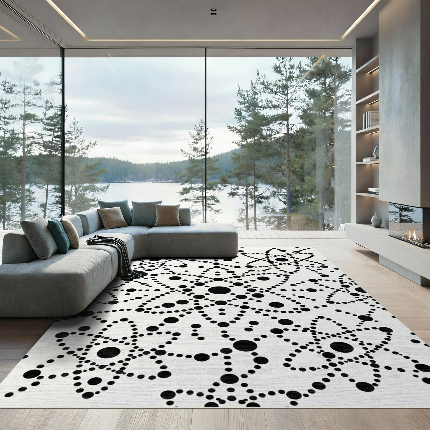 Black Dot Cascade Starburst Rug