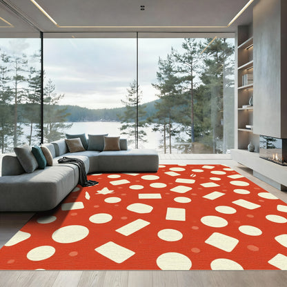 Red Cream Scattered Shapes Rug