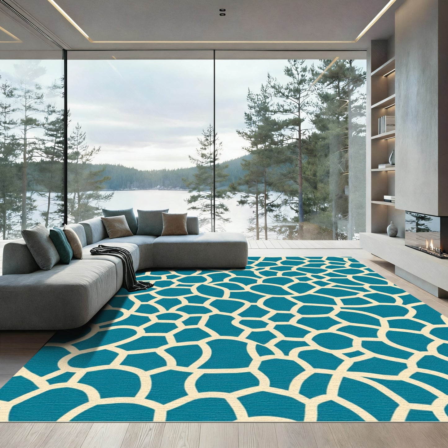 Teal Cracked Earth Organic Texture Rug