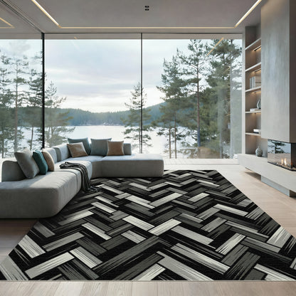 Monochromatic Textured Herringbone Arrangement Rug
