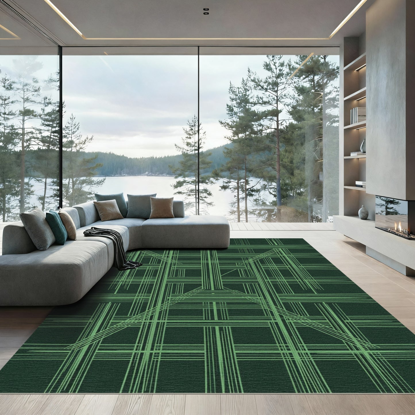 Green Linear Lattice Intersection Artwork Rug