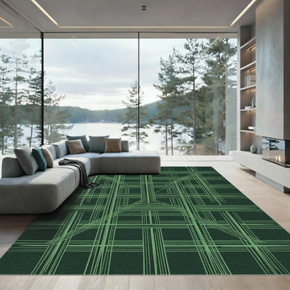 Green Linear Lattice Intersection Artwork Rug