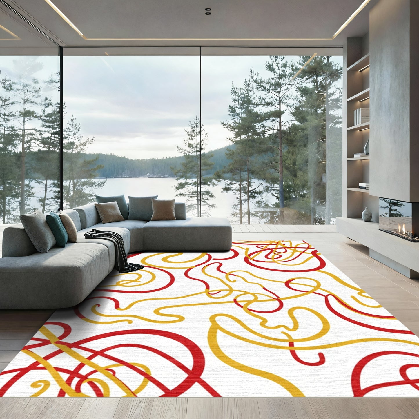 Red Yellow Swirl Abstract Rug