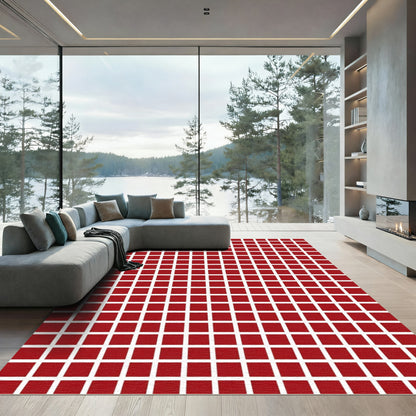Crimson White Squared Repeating Grid Rug