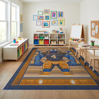 Bold Orange Navy Football Player 4 Rug