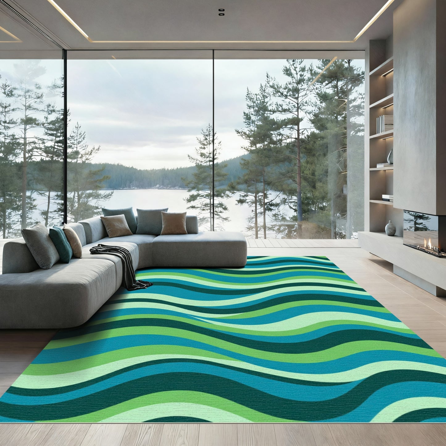 Oceanic Blue Green Wavy Stripes Rug