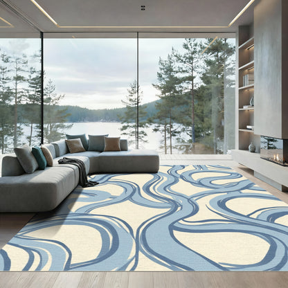 Pale Blue Swirl Abstract Stream Rug