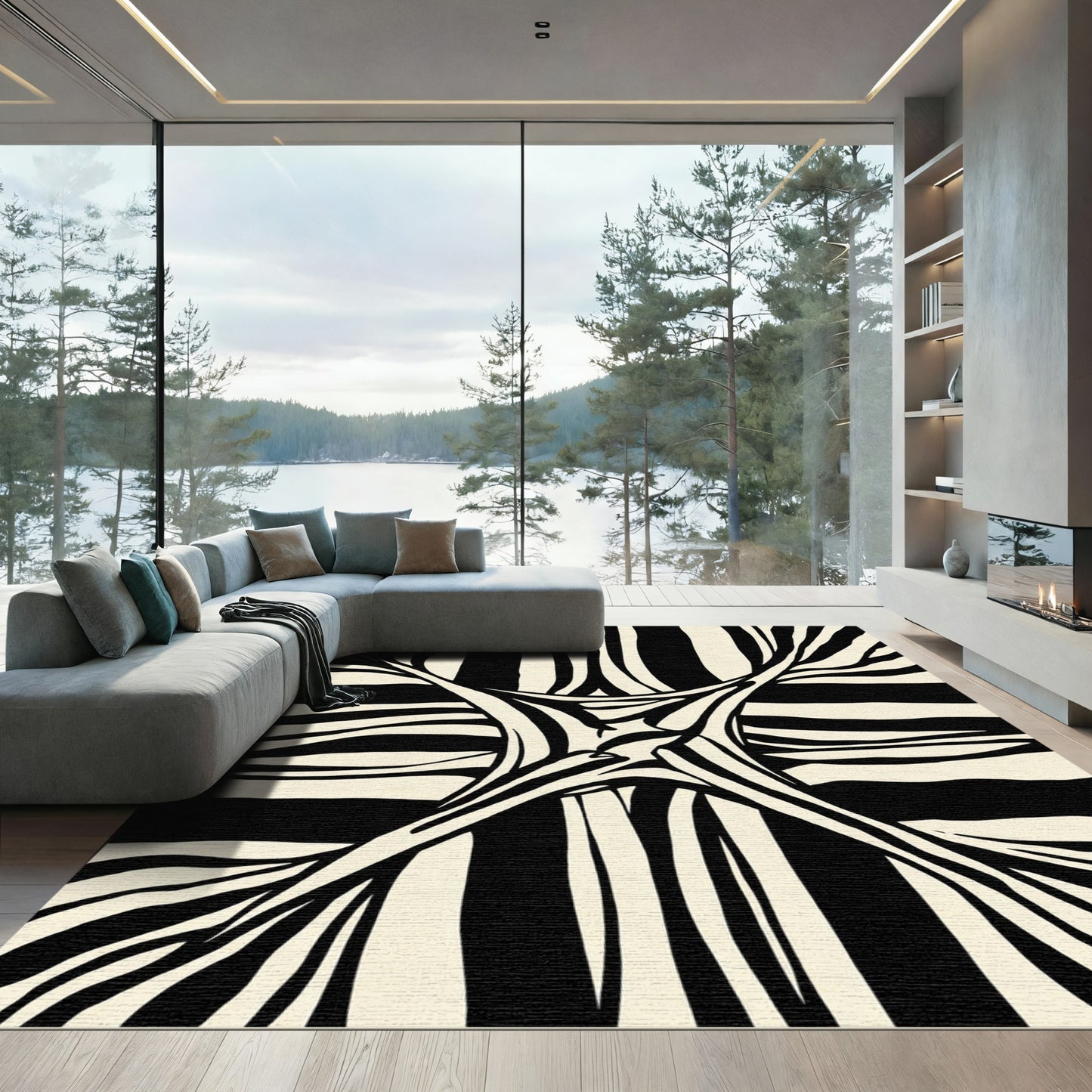 Dramatic Black Cream Zebra Stripe Rug
