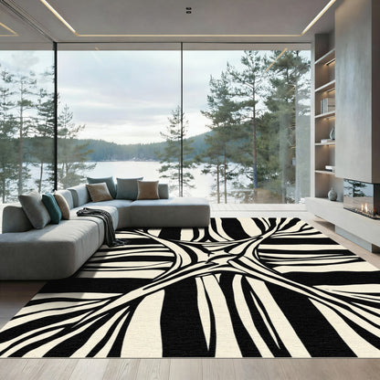 Dramatic Black Cream Zebra Stripe Rug