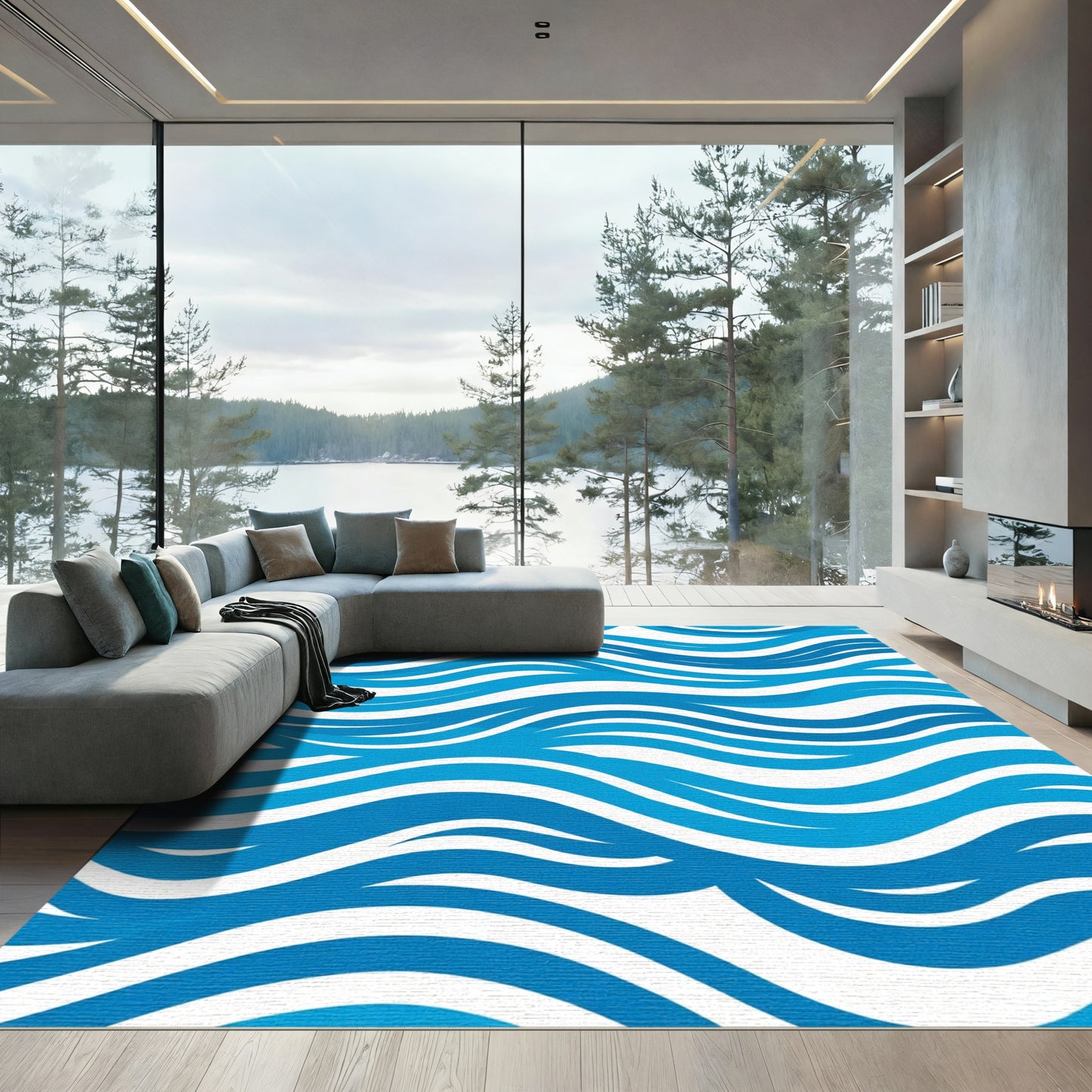 Deep Blue Fluid Wave Rug