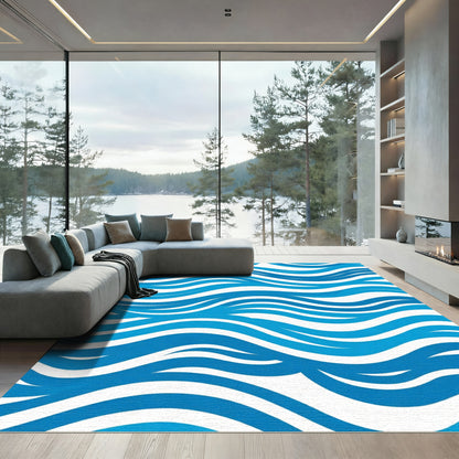 Deep Blue Fluid Wave Rug
