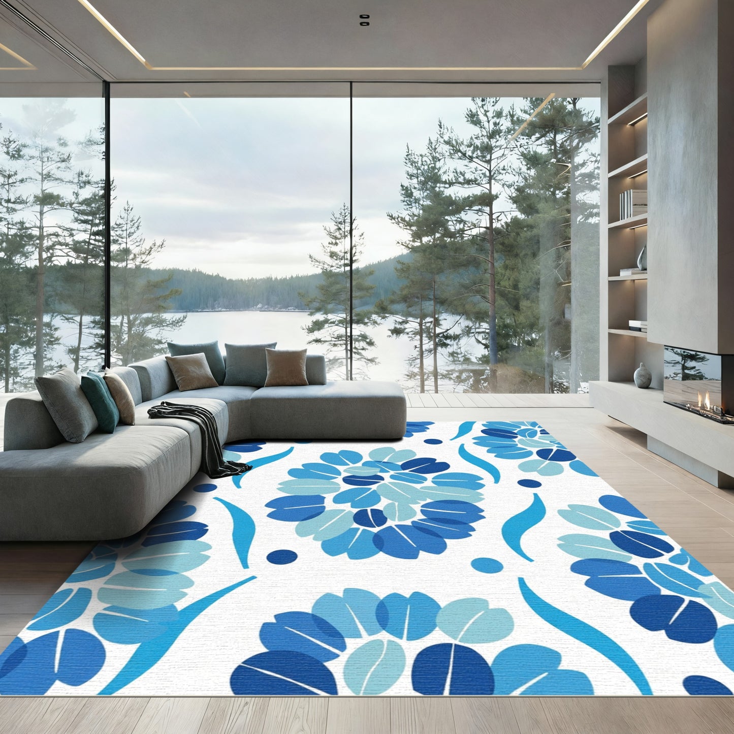 Deep Blue Floral Medley Rug