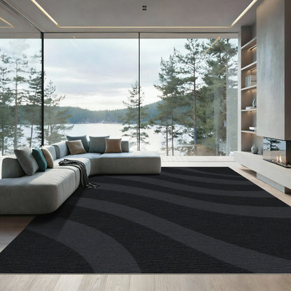 Dark Gray Wavy Stripe Rug