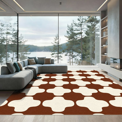 Brown Cream Quatrefoil Geometric Rug