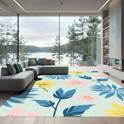 Tropical Pink Yellow Blue Floral Botanical Rug