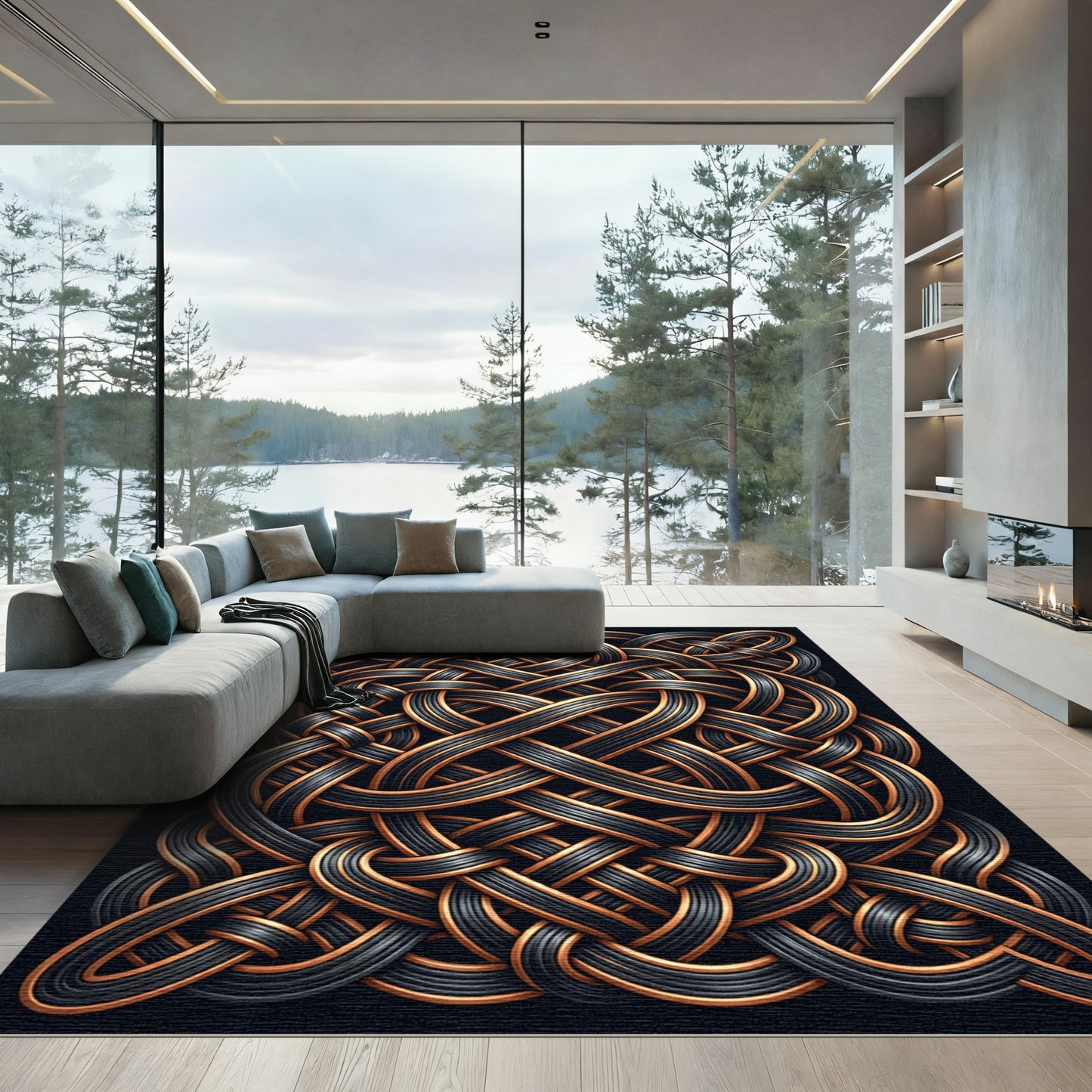 Black and Copper Intricate Celtic Knot Rug