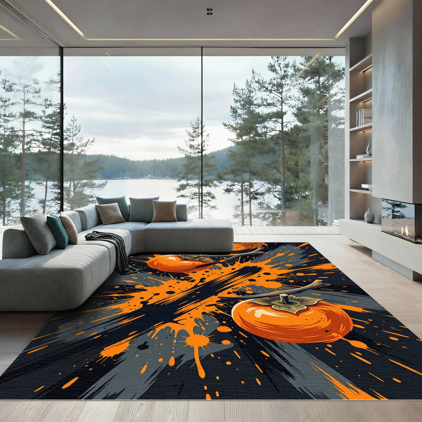 Abstract Orange Persimmon Paint Splatter Rug