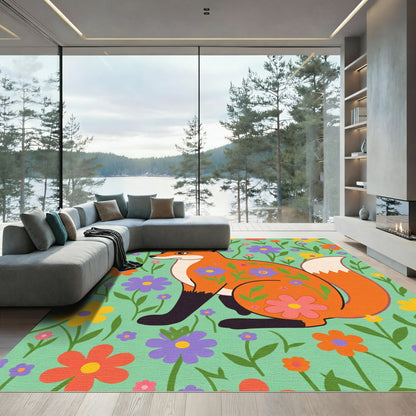 Whimsical Fuchsia Orange Fox Garden Rug