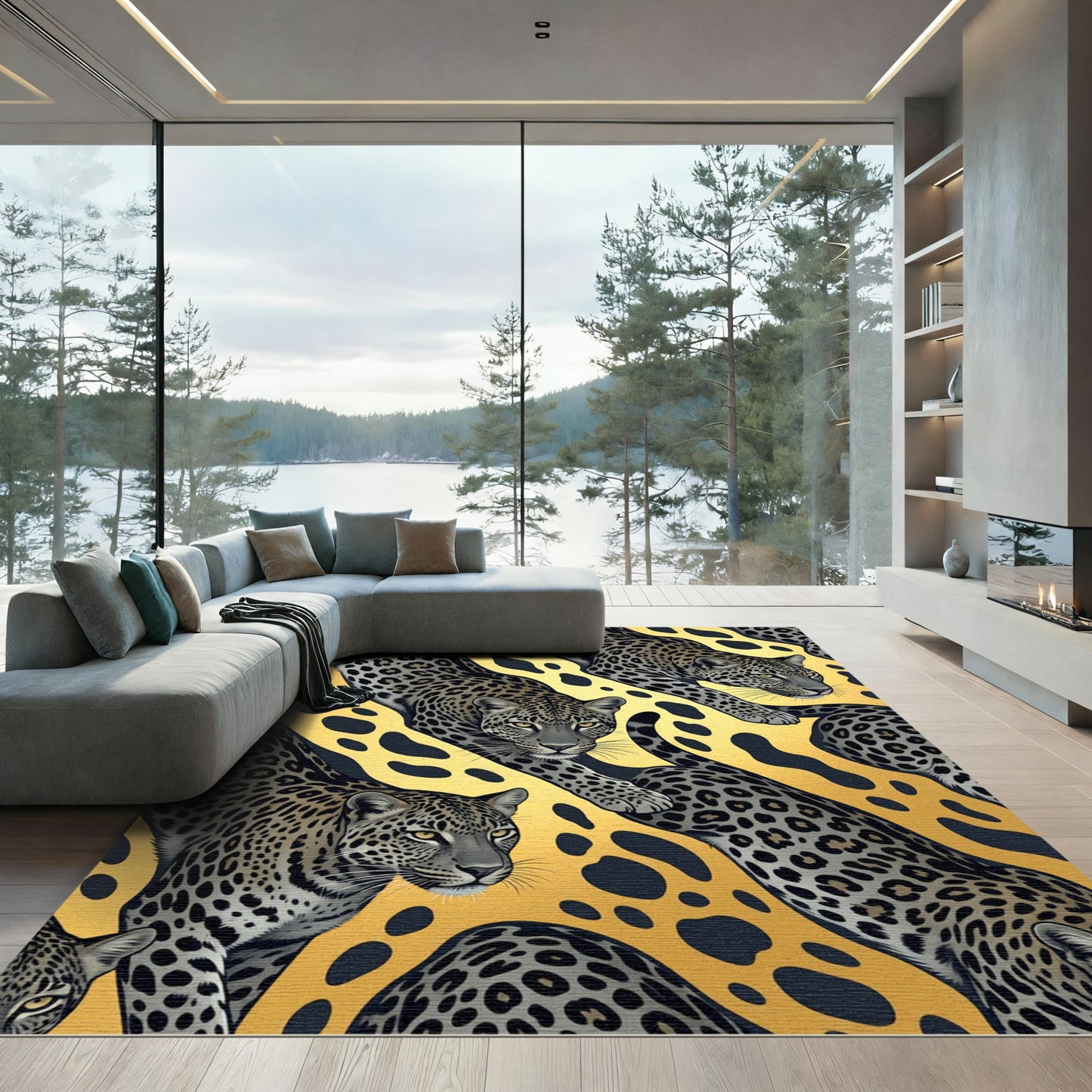 Golden Leopard Spot Animal Hide Rug