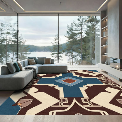 Bold Teal Geometric Cross Composition Rug