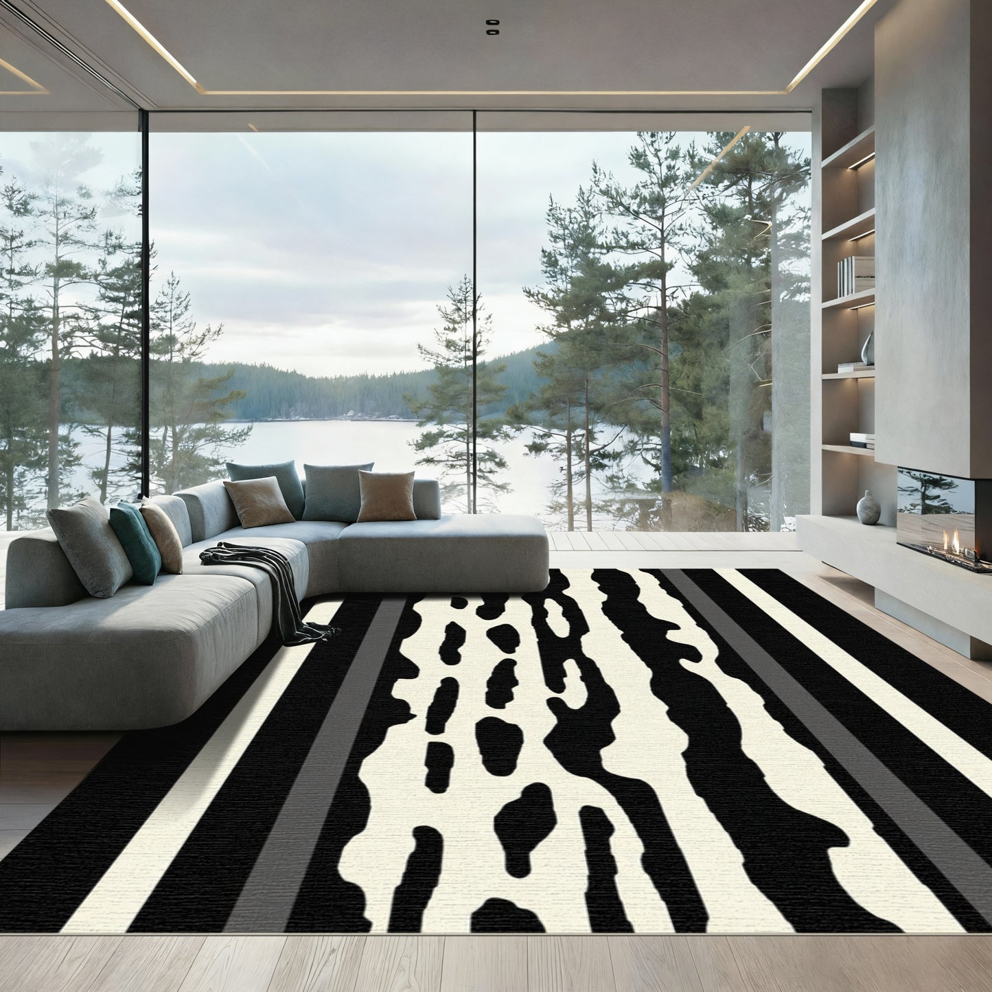 Abstract Black Ivory Organic Stripe Rug
