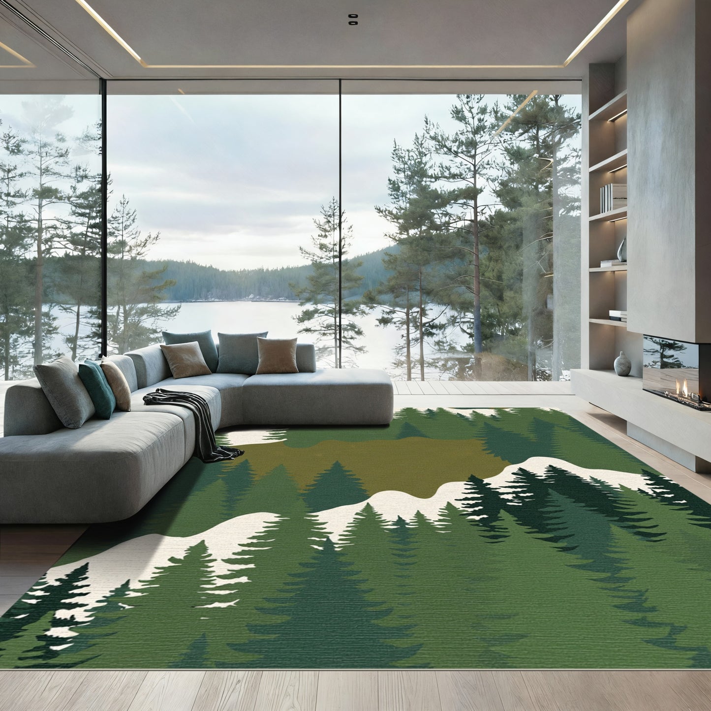Woodland Evergreen Forest Landscape Rug