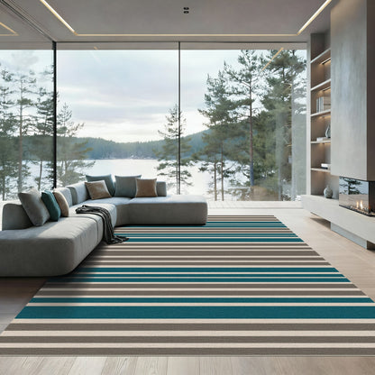 Modern Teal Gray Stripe Rug