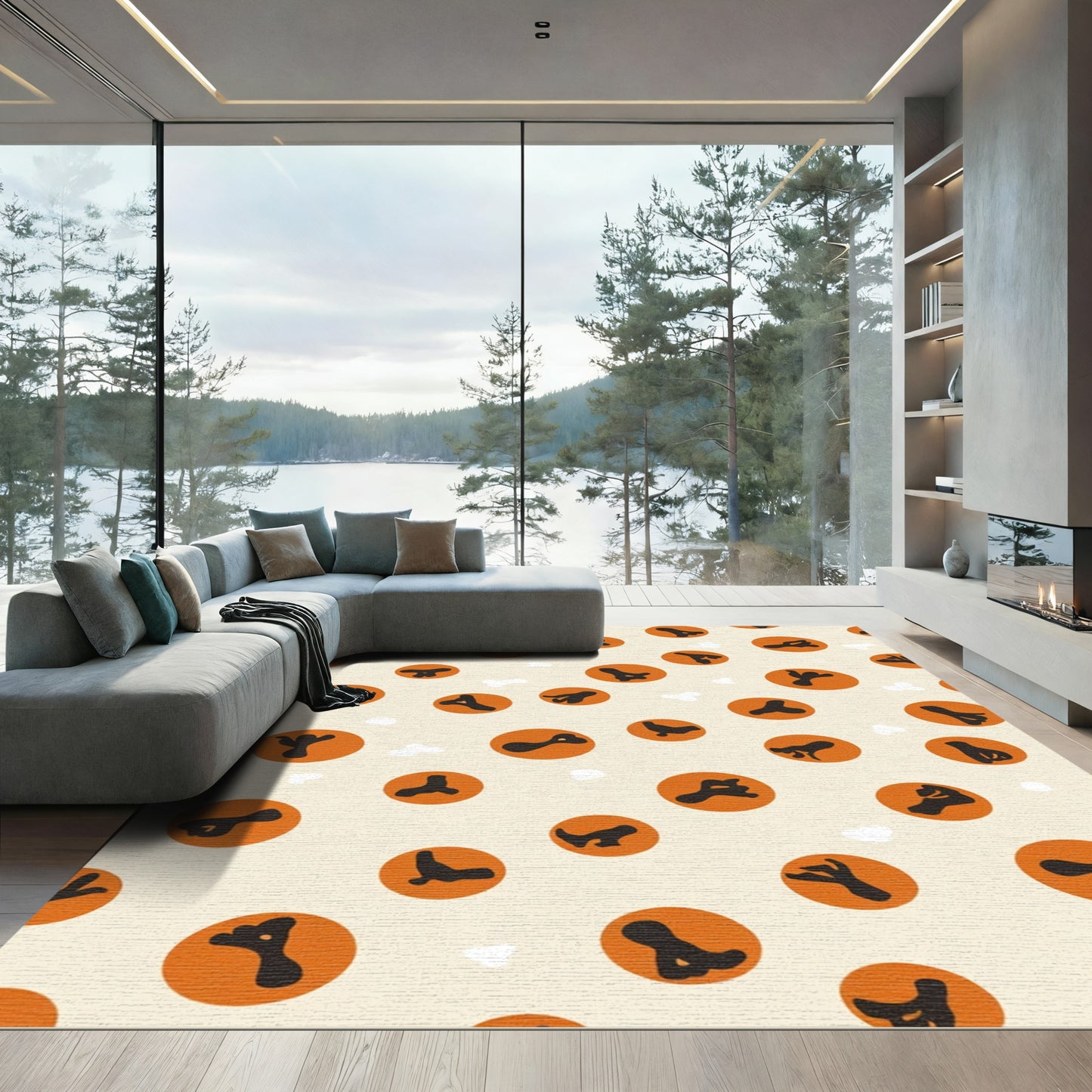 Orange Circles Abstract Paw Spots Rug