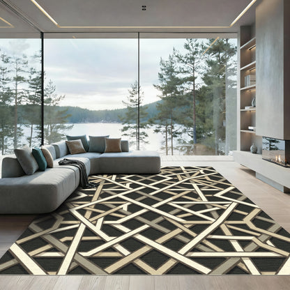 Modern Geometric Interlocking Beige Lattice Rug
