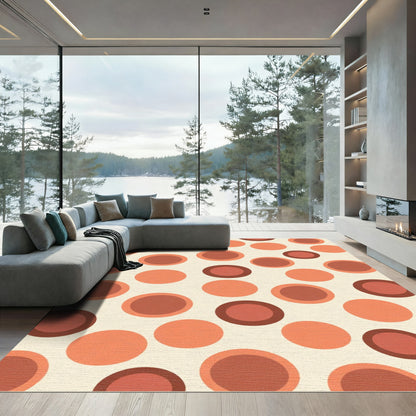 Retro Red Orange Circles Pattern Rug