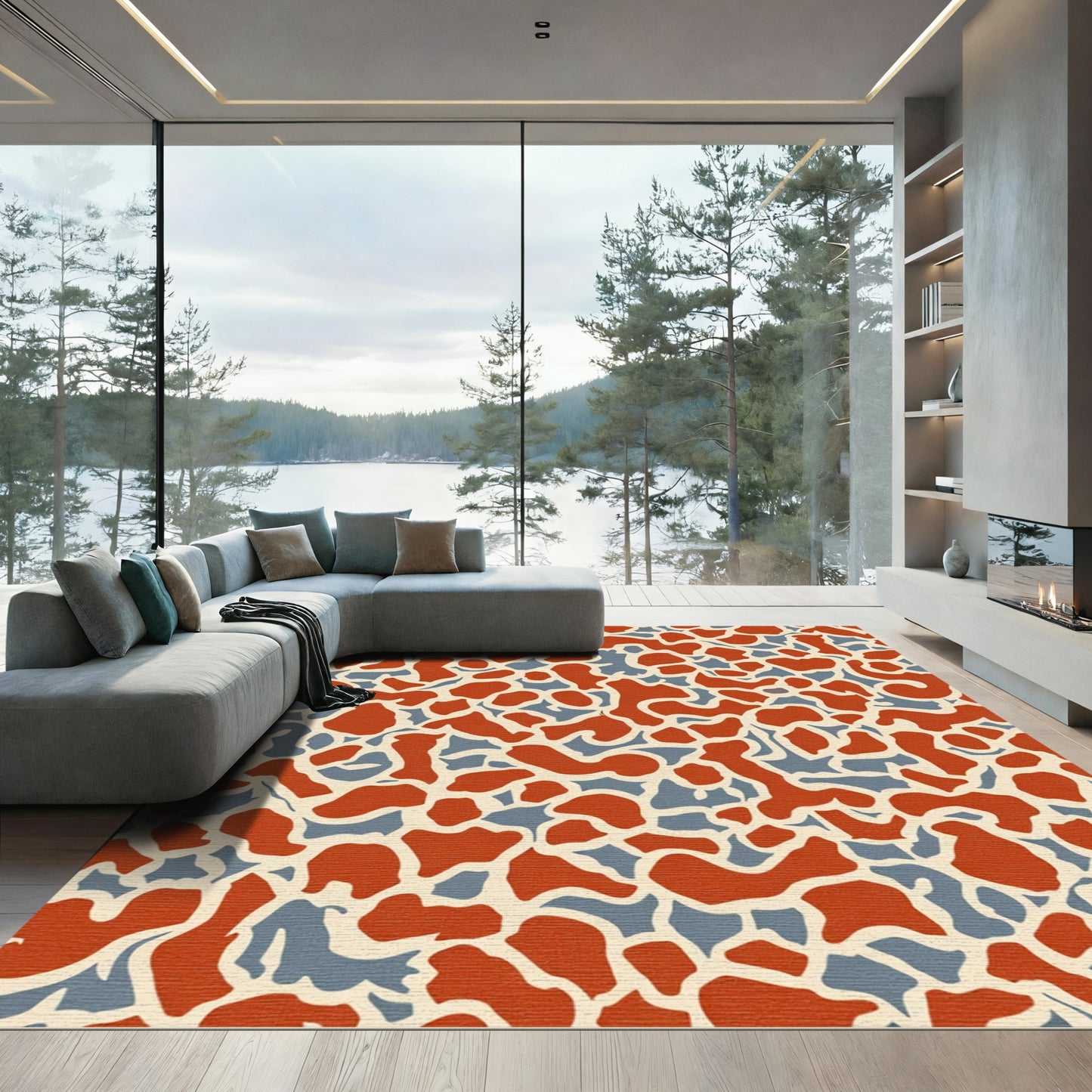 Terracotta Gray Abstract Organic Shapes Rug