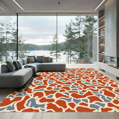 Terracotta Gray Abstract Organic Shapes Rug