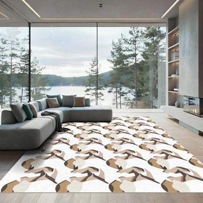 Abstract Geometric Ochre Forms Rug