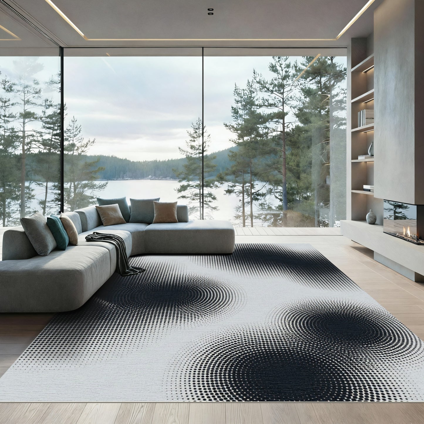 Monochrome Abstract Dotted Halftone Circle Rug
