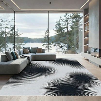 Monochrome Abstract Dotted Halftone Circle Rug