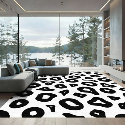 Black White Irregular Shapes Rug
