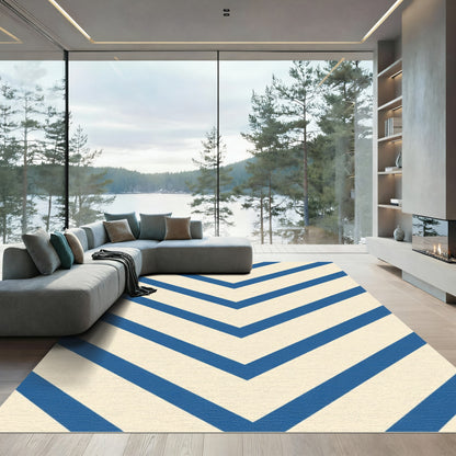 Navy Cream Chevron Geometric Rug