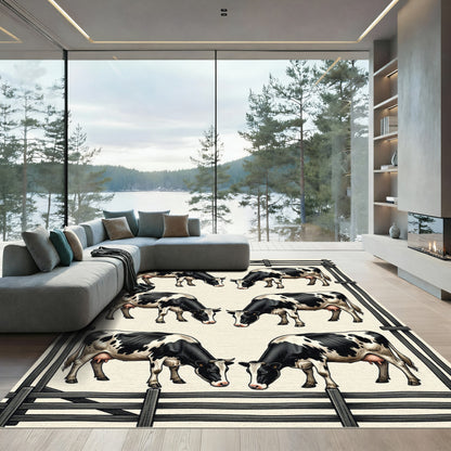 Farming Black and White Cow Grid Rug