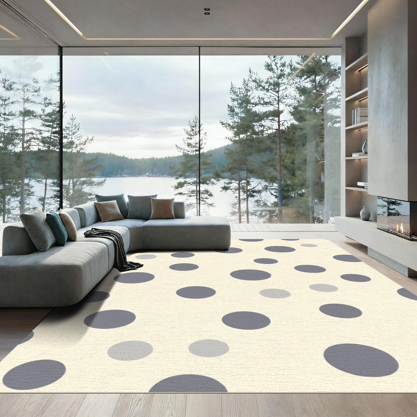 Classic Grey Polka Dot Scatter Rug
