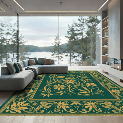 Emerald Gold Floral Vine Frame Rug