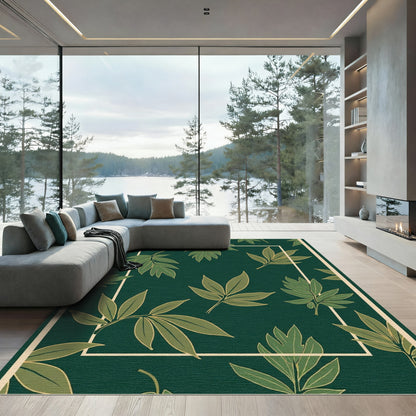 Emerald Green Leafy Branches Border Rug