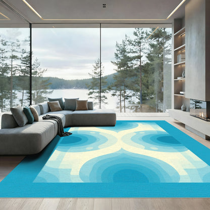 Gradient Blue Ivory Layered Oval Rug