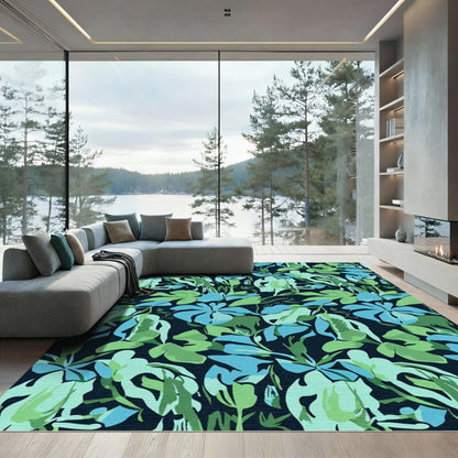 Aqua Green Floral Garden Repeat Rug