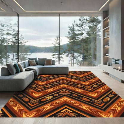 Earthy Chevron Arrow Feather Boho Art Rug