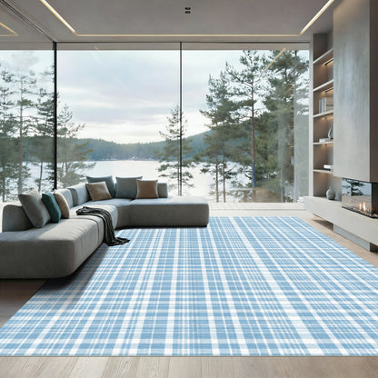 Soft Blue Plaid Grid Lines Rug
