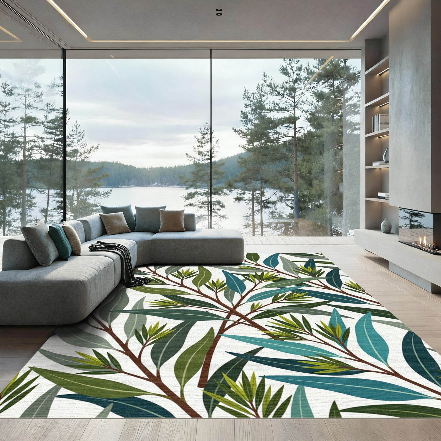Botanical Eucalyptus Leaf Emerald Forest Rug