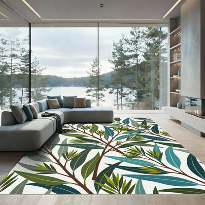 Botanical Eucalyptus Leaf Emerald Forest Rug