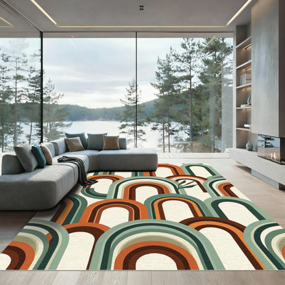 Retro Mid-Century Arched Earthy Foliage Rug