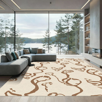 Cream Brown Organic Abstract Flow Rug
