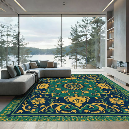 Deep Teal Floral Medallion Rug